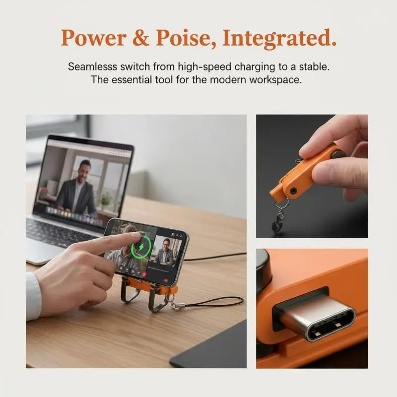 240W USB-C Fast Charging Adapter with Foldable Phone Stand USB-C Charging Adapter Babs