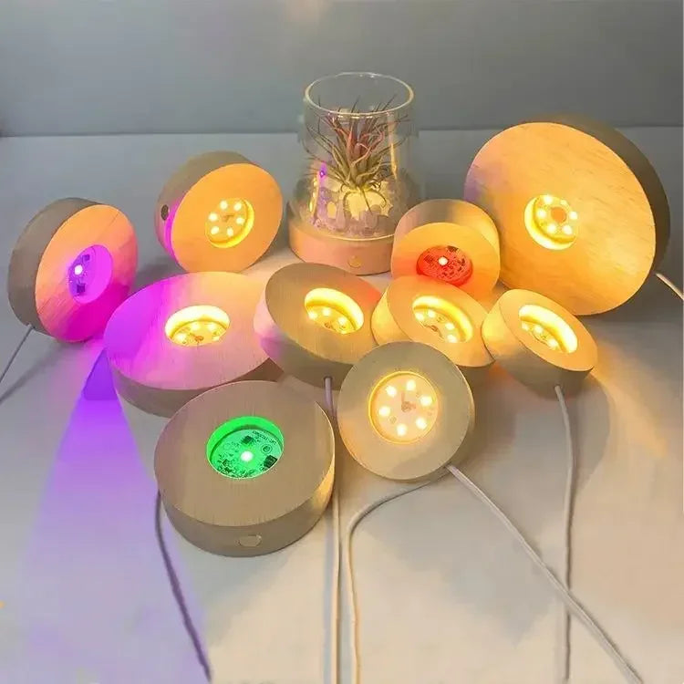 Wooden USB LED Night Light Display Stand | Desktop Lamp Base LED Display Lamp Base Babs