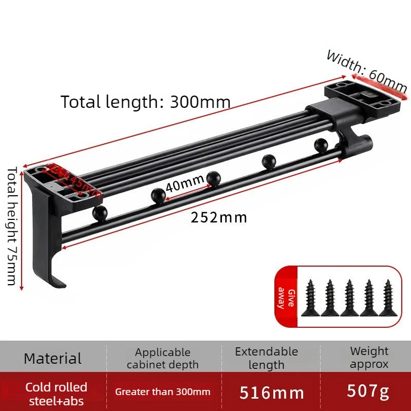 Telescopic Wardrobe Hanging Rod – Retractable Clothes Rack Wardrobe Hanging Rod Babs B-300mm