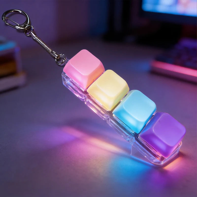LED Light-Up Keyboard Keychain – Clickable Fidget Toy Gift Fidget Keychain Toy Babs Color 4Key