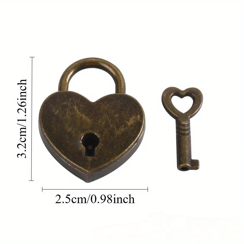 Vintage Heart-Shaped Mini Padlock – Antique Alloy Gift Lock Decorative Padlock Babs