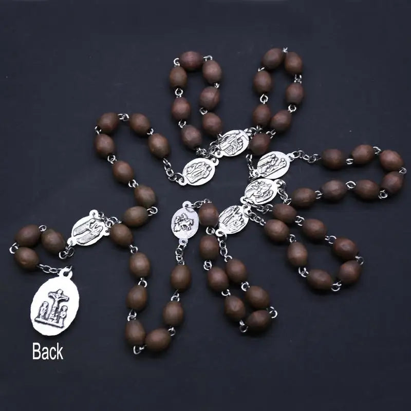 Brown Wooden Bead Rosary Necklace – Catholic Prayer Jewelry Rosary Necklace Babs
