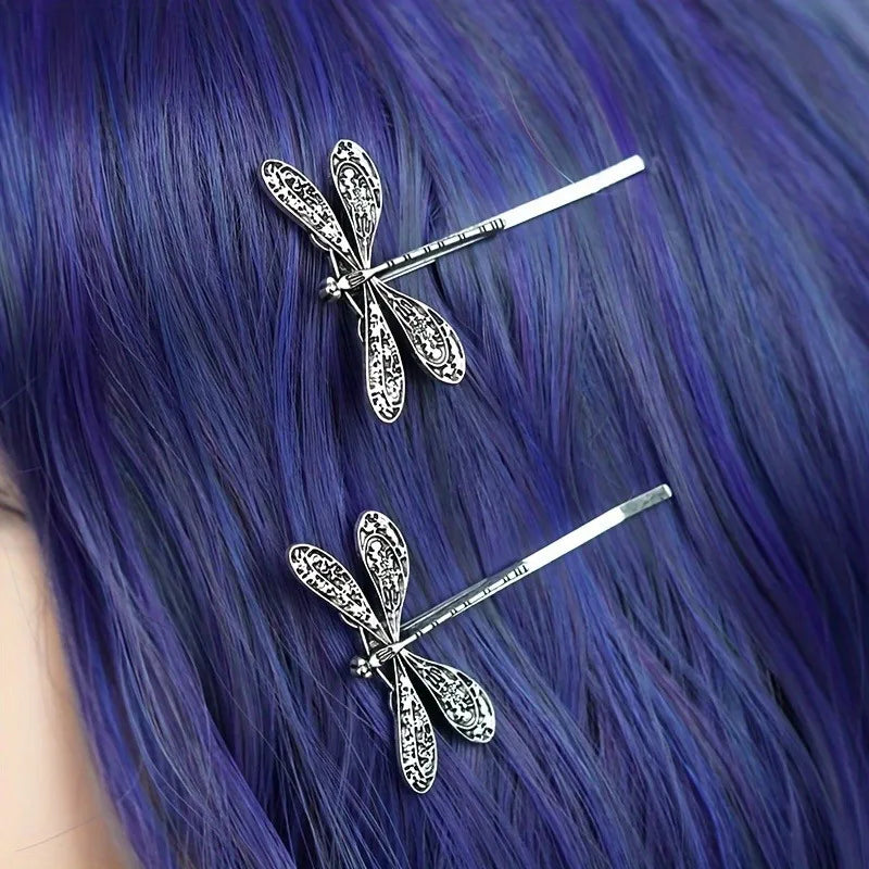 Retro Silvery Dragonfly Hair Clips – 2pc Vintage Barrettes Hair Clips Barrettes Babs