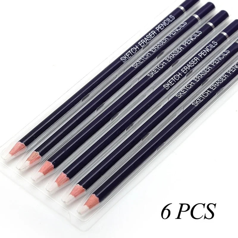 6-Piece Pen-Shape Rubber Eraser Set for Art & Drawing Art Eraser Set Babs 6Pcs
