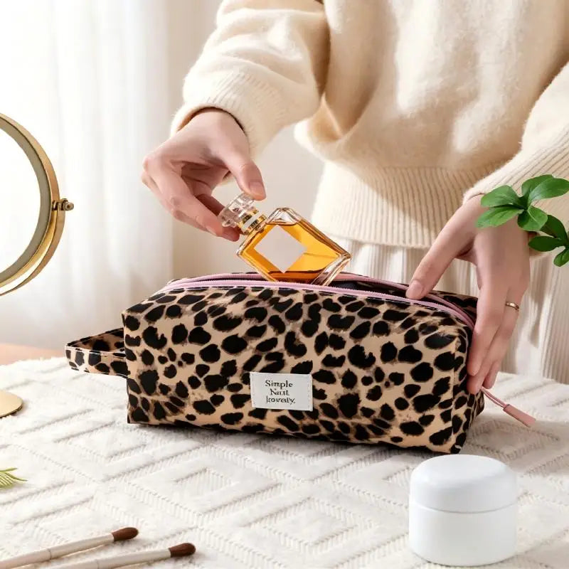 Leopard Print Quilted Cosmetic Bag – Large Travel Toiletry Pouch Travel Cosmetic Bag Babs