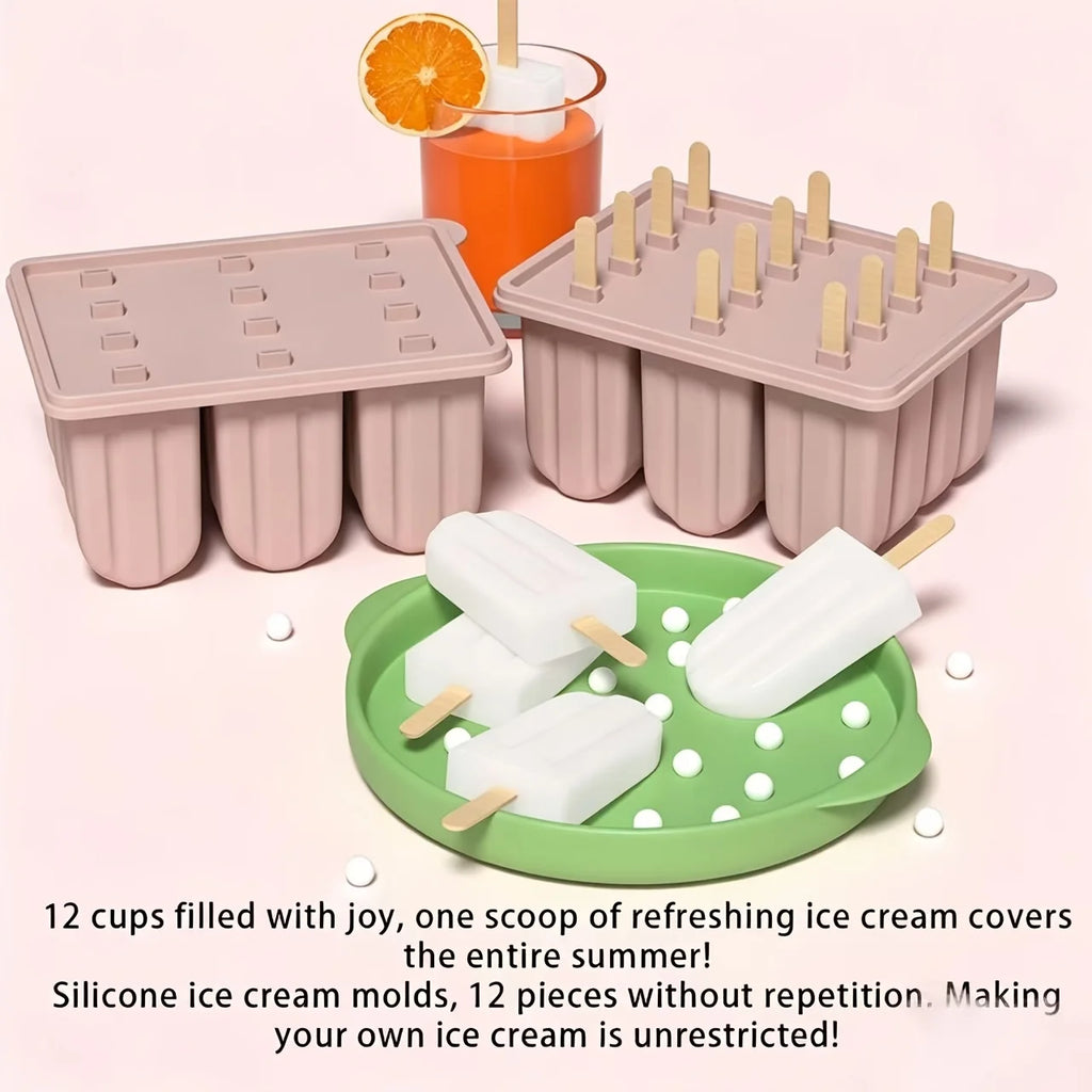 12-Cavity BPA-Free Silicone Popsicle Mould + 50 Sticks Popsicle Mould Set Babs