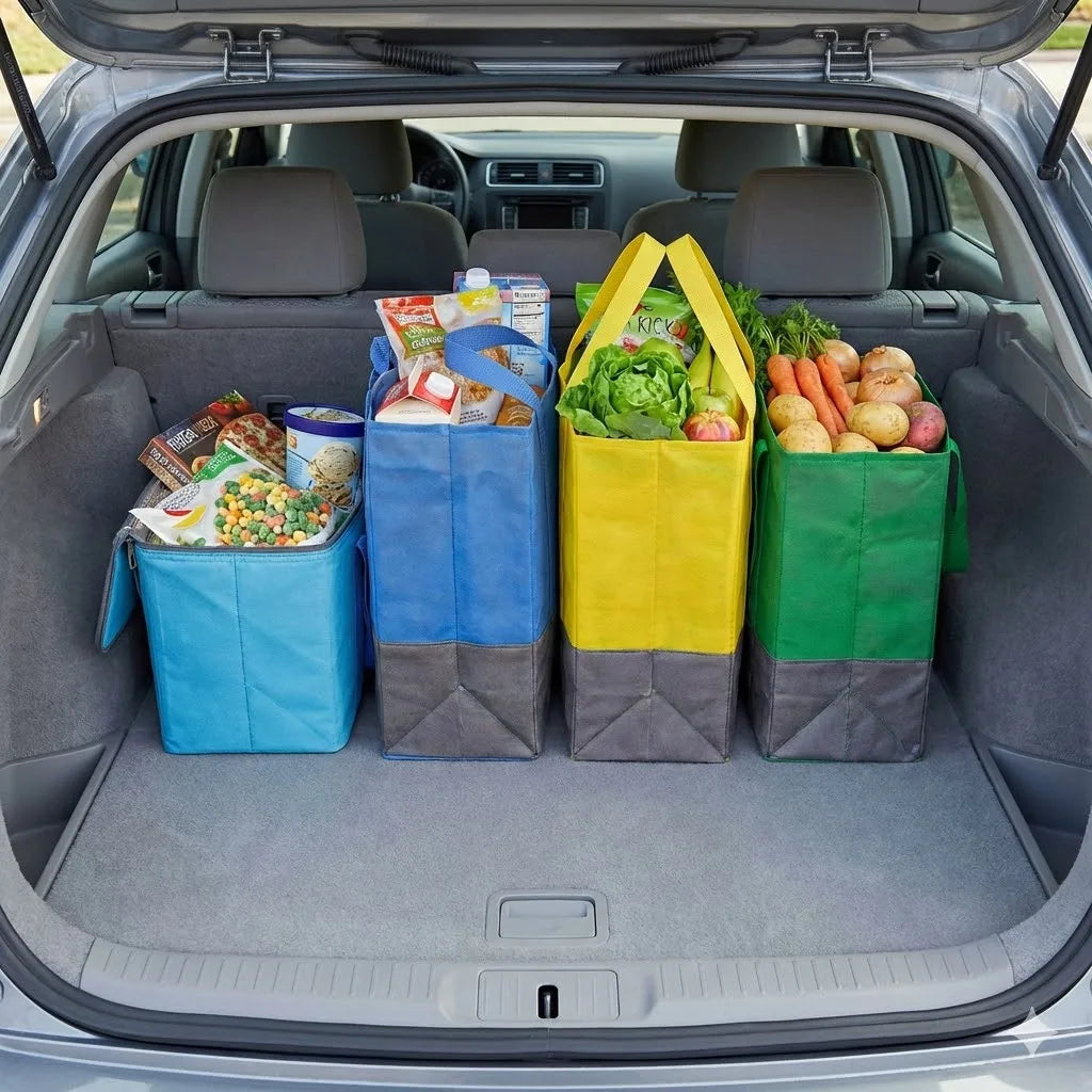4-Pack Reusable Colorful Grocery Bags – Foldable Non-Woven Reusable Shopping Bags Babs