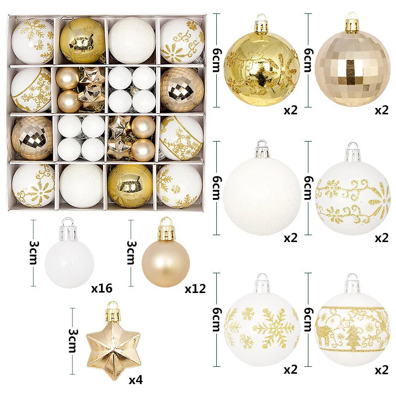 Christmas Ball Ornament Set – Snowflake Xmas Tree Decorations 2025 Christmas Ornament Set Babs 44Pcs-A as picture