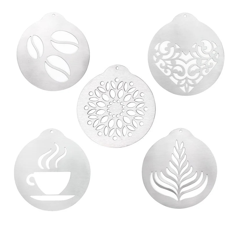 5-Piece Stainless Steel Coffee Latte Art Stencils & Needles Coffee Art Stencil Set Babs 5pcs