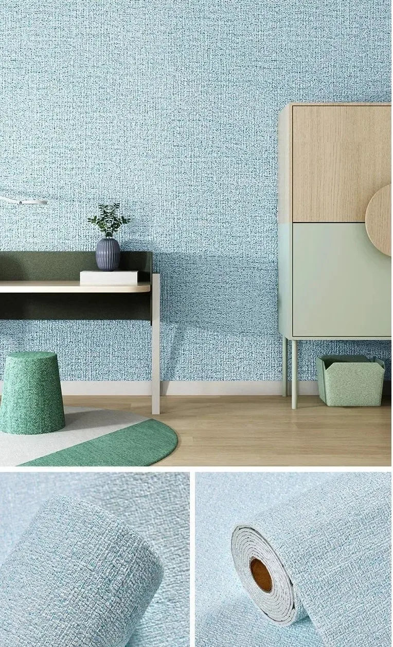 Self-Adhesive XPE Foam Wallpaper – Linen Diatom Mud Wall Sticker Peel & Stick Wallpaper Babs Linen Light Blue 50cmx10m