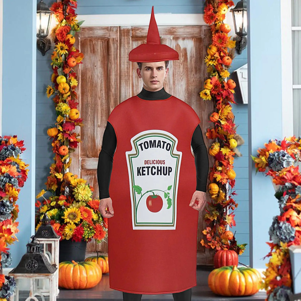 Ketchup Bottle Costume – Unisex Halloween Cosplay Jumpsuit Halloween Costume Babs