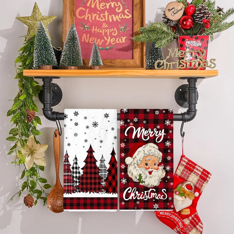 2pcs Christmas Kitchen Dish Towels – Santa Claus Holiday Gift Set Christmas Kitchen Towels Babs