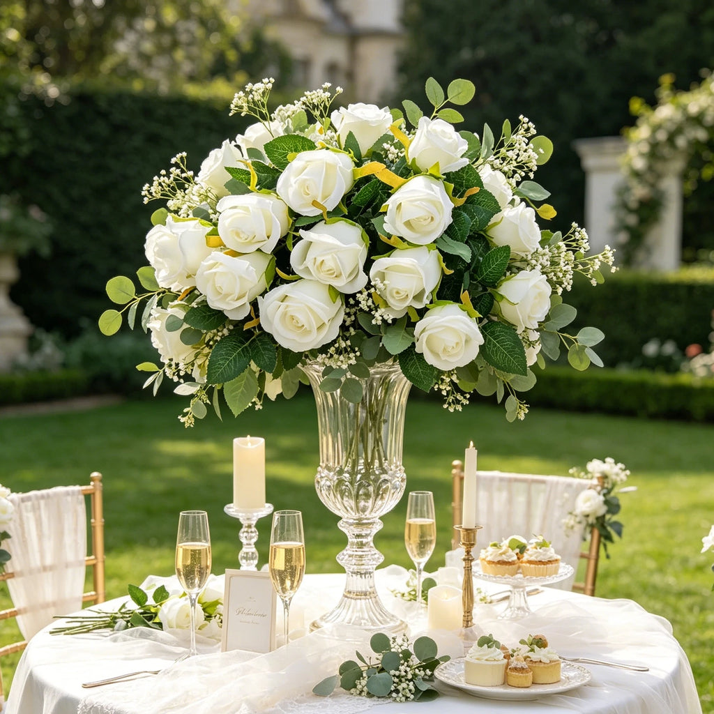 Artificial Silk Rose Bouquet – Wedding & Home Décor (5 or 15pc) Artificial Flower Bouquet Babs
