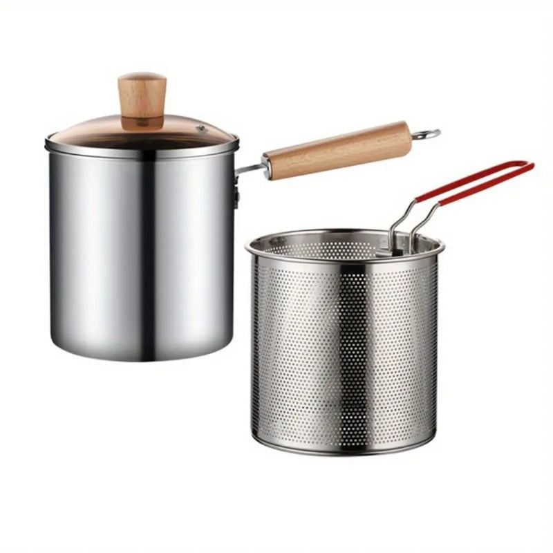 Stainless Steel Deep Fryer Pot with Strainer Basket Deep Fryer Pot Babs Silvery