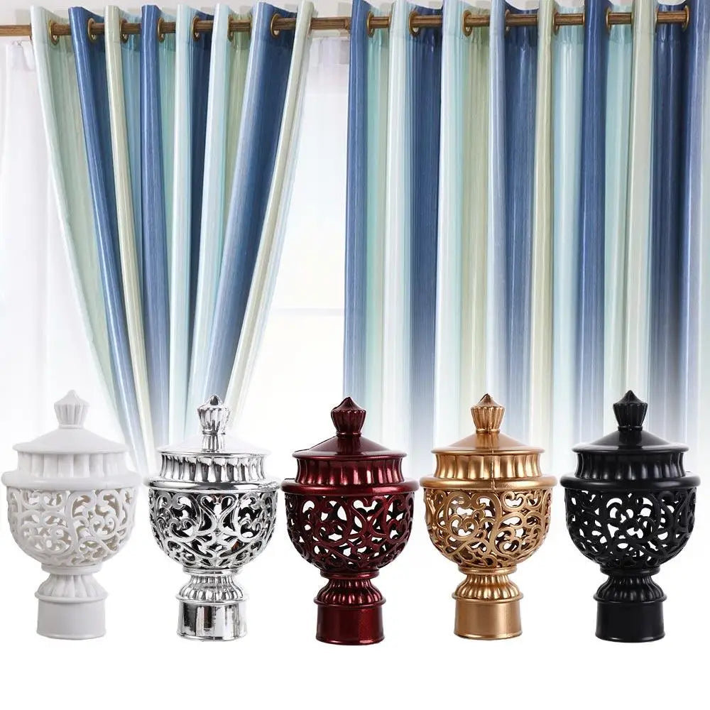 2pcs Decorative Curtain Rod Finials Hollow Out Drapery End Caps Curtain Rod Finials Babs