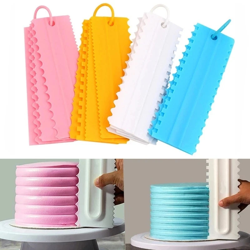 4-Piece Cake Icing Combs & Cream Smoother Spatula Baking Set Cake Decorating Tools Babs