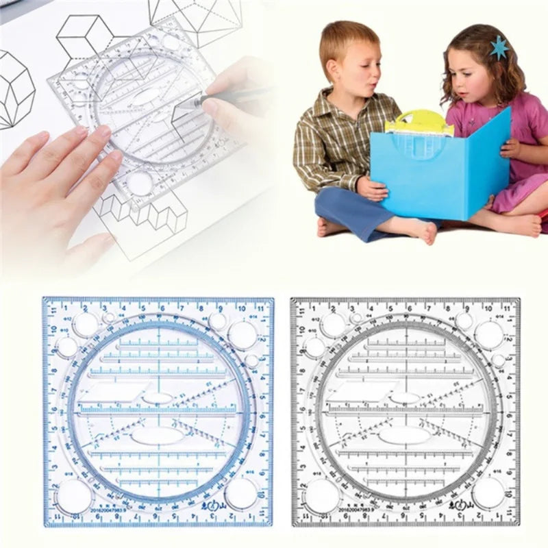 2pc Rotatable Drawing Template Ruler – Geometry & Drafting Tool Drafting Template Ruler Babs