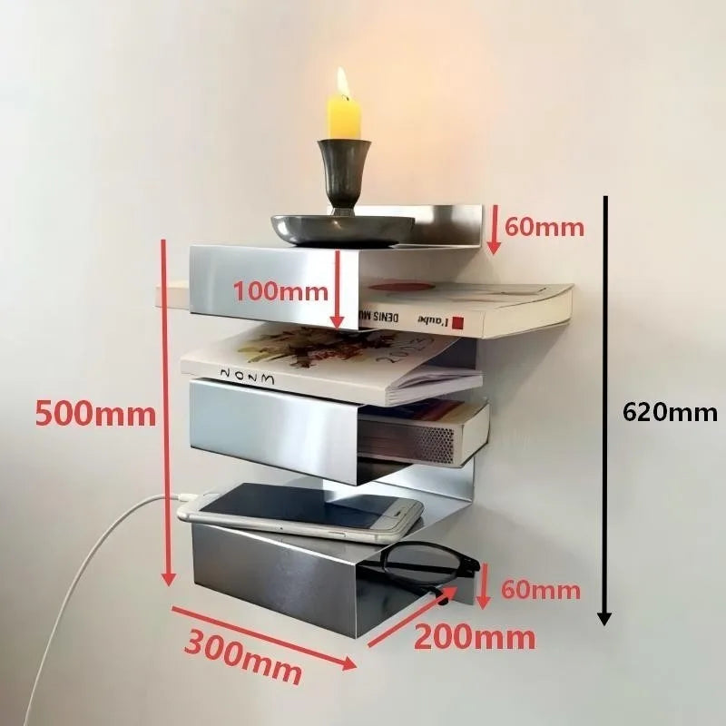 3-Tier Floating Wall Bookcase – Modern Stainless Steel Shelf Floating Wall Bookcase Babs