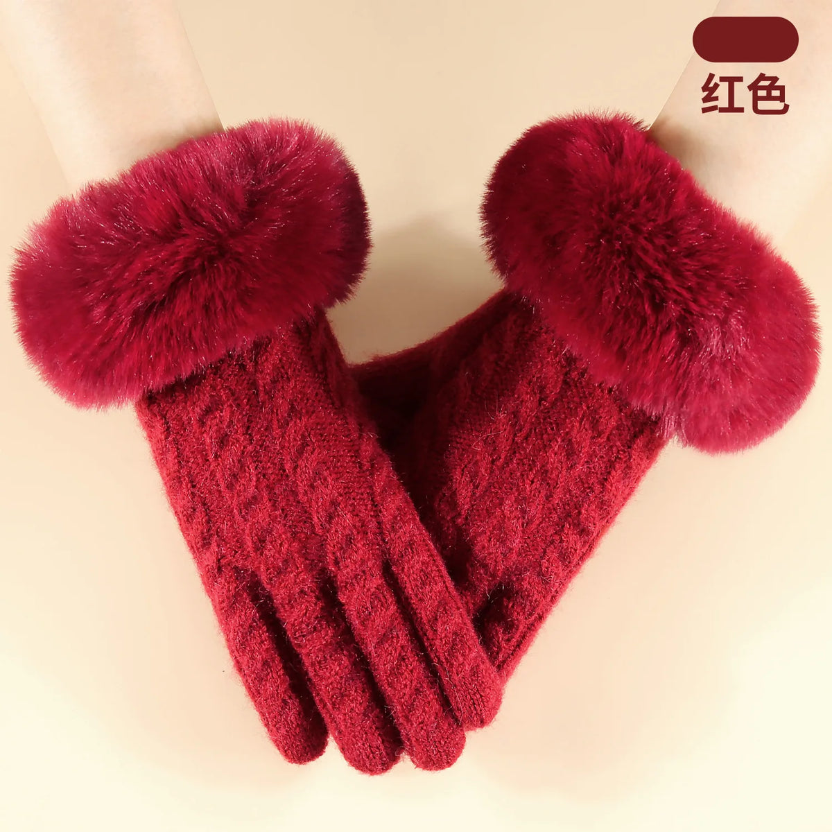 Women's Winter Knit Gloves – Windproof & Warm Winter Knit Gloves Babs Red