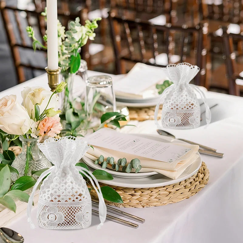 3pcs White Lace Drawstring Gift Bags | Wedding & Party Favors Lace Gift Bags Babs