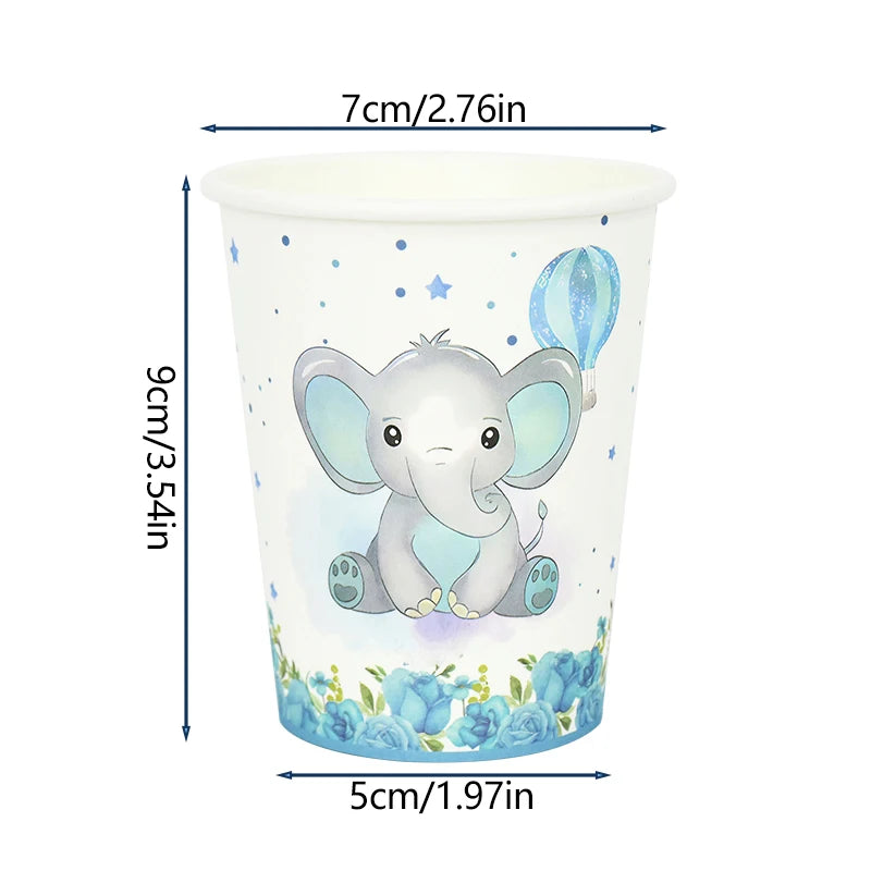 Blue Elephant Disposable Party Tableware – Baby Boy 1st Birthday Party Tableware Set Babs 20pcs paper cup
