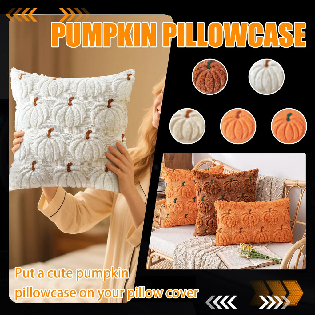 Pumpkin Halloween Embroidered Throw Pillow Cover | Plush Cushion Throw Pillow Cover Babs