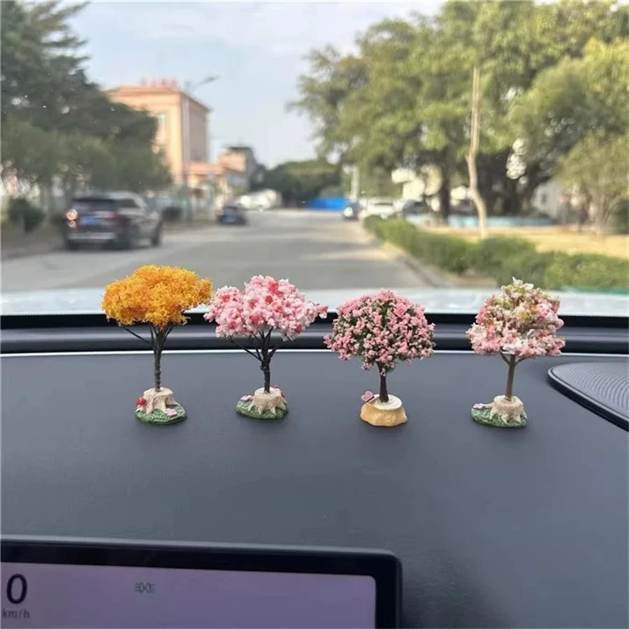 4pcs Mini Artificial Flower Tree Car Dashboard Decorations Car Dashboard Decor Babs 4pcs
