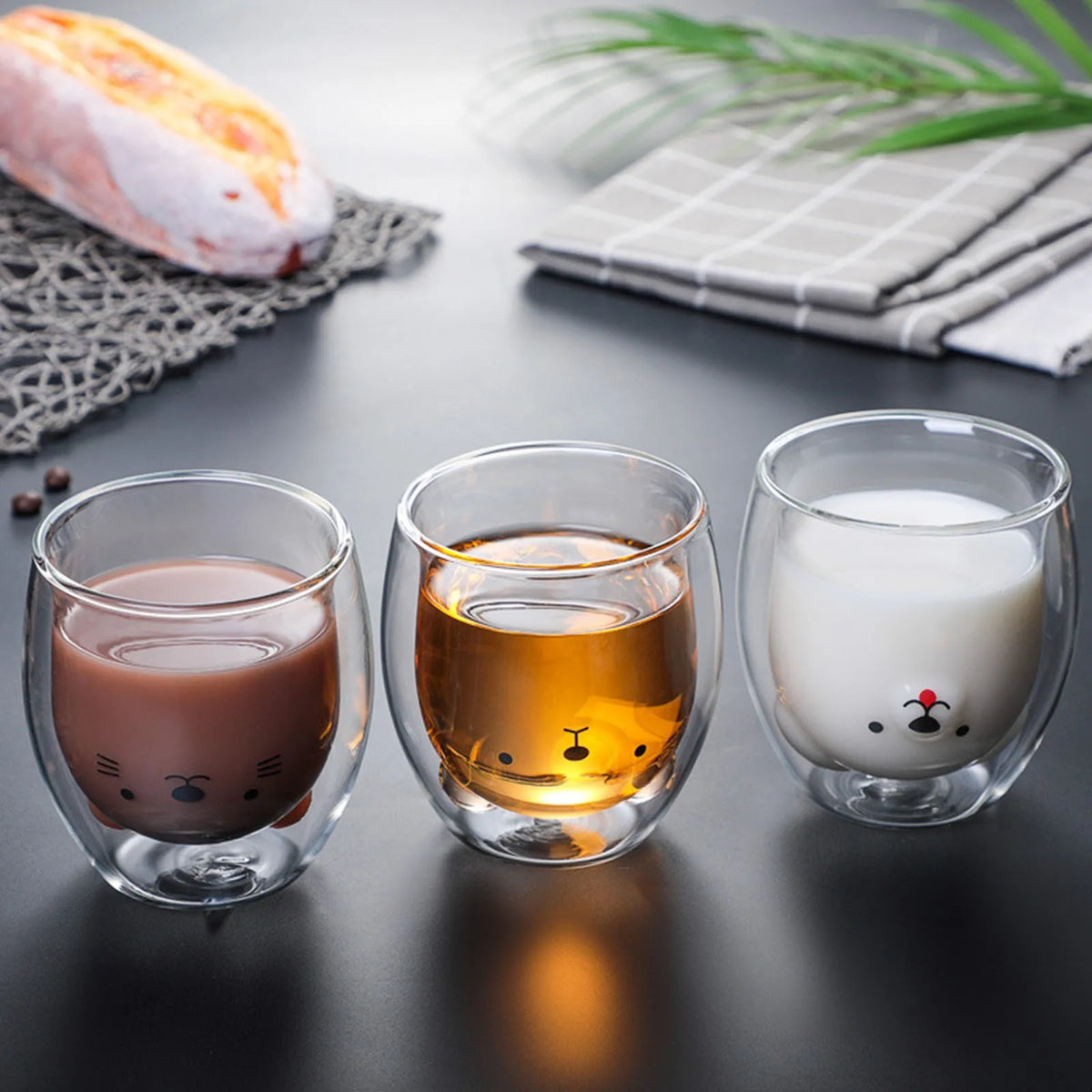 Cute Animal Double-Wall Glass Mug – Bear Cat Dog Cartoon Cup Double Wall Glass Mug Babs