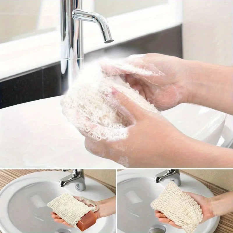 10-Pack Sisal Soap Saver Pouches with Drawstring & Wooden Bead Soap Saver Pouch Babs