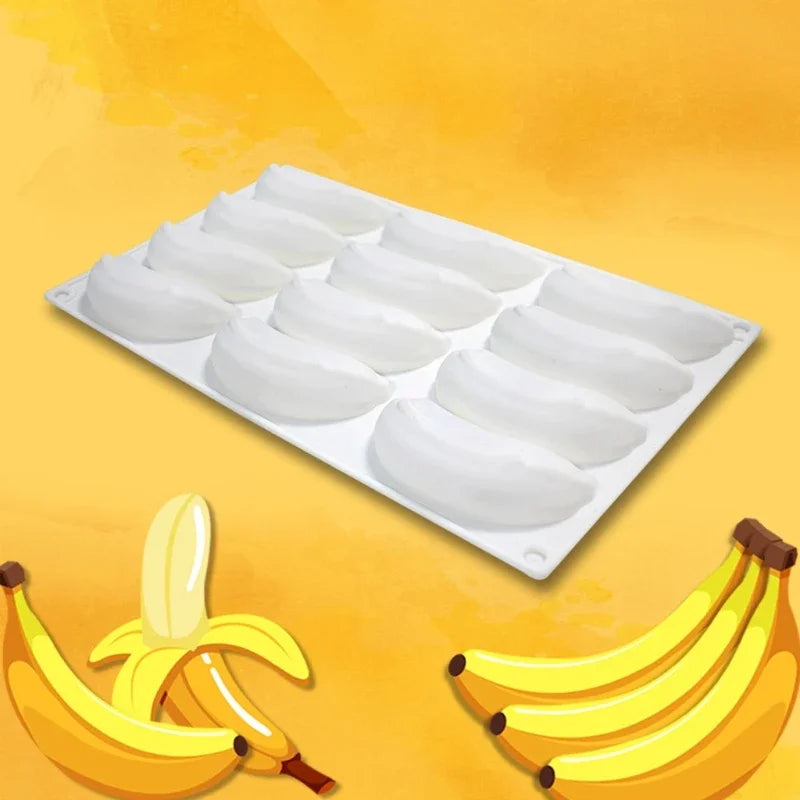 12-Cavity 3D Banana Silicone Mold – Chocolate, Cake & Dessert Silicone Baking Mold Babs
