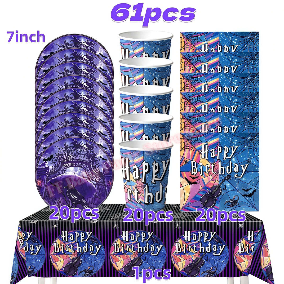 Addams Dark Academia Birthday Party Kit – Balloons, Plates & Backdrop Party Decoration Kit Babs 61pcs 1 others