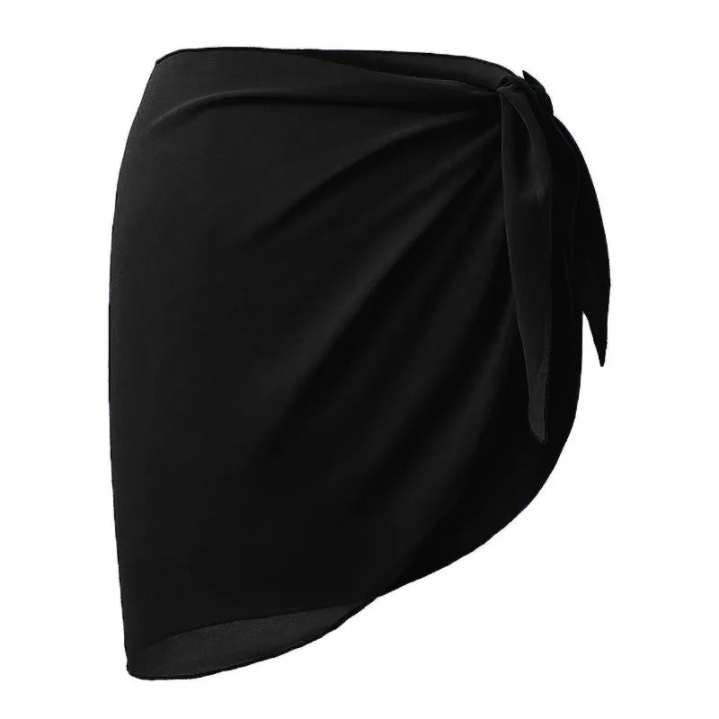 Chiffon Beach Sarong Wrap Skirt – Flowy Bikini Cover-Up Swimwear Cover-Up Babs Black-1PC One Size