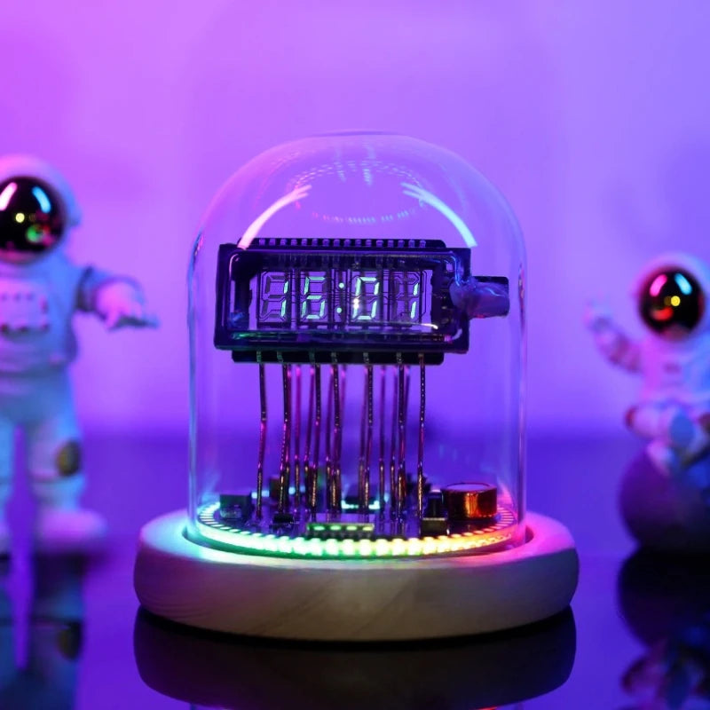 Retro Nixie Tube VFD Desk Clock – WiFi Sync, RGB LED, Wood &amp; Glass Nixie Tube Desk Clock Babs