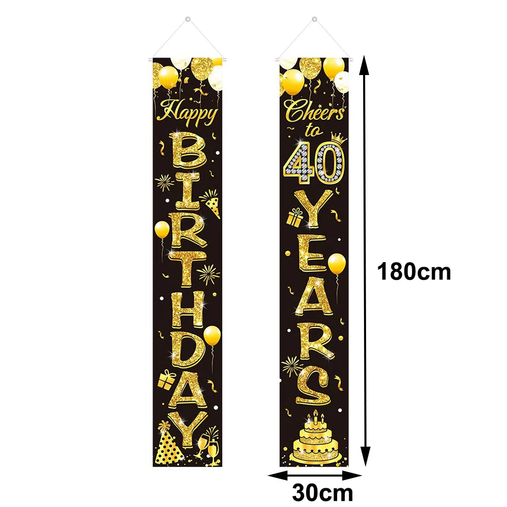 40th Birthday Party Decorations – Black & Gold Tableware Set Birthday Party Set Babs Door hanging