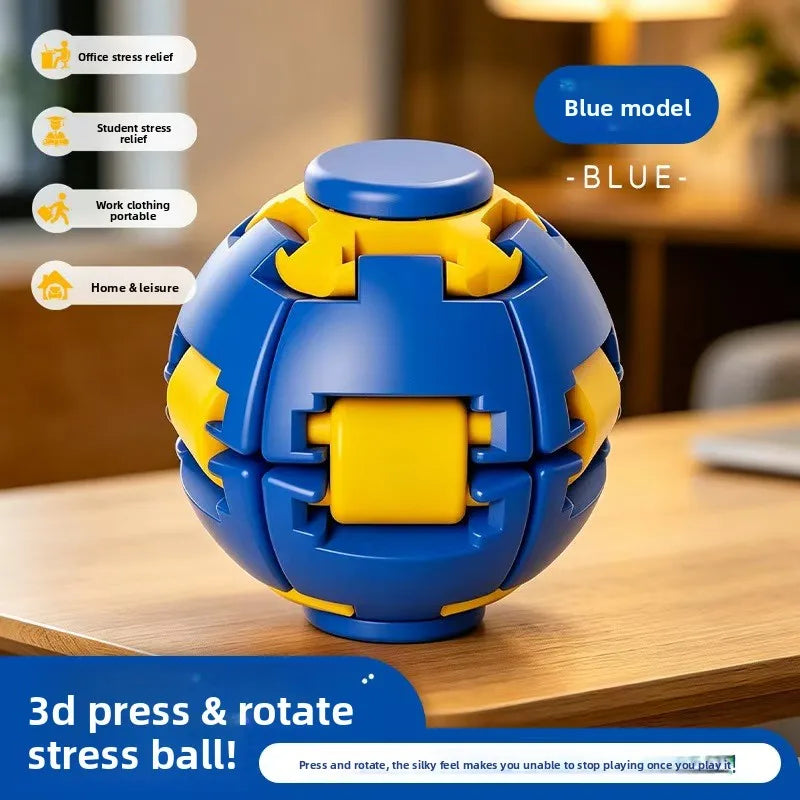 Rotating Fidget Ball Toy – Press & Spin Fingertip Puzzle Fidget Toy Babs Blue