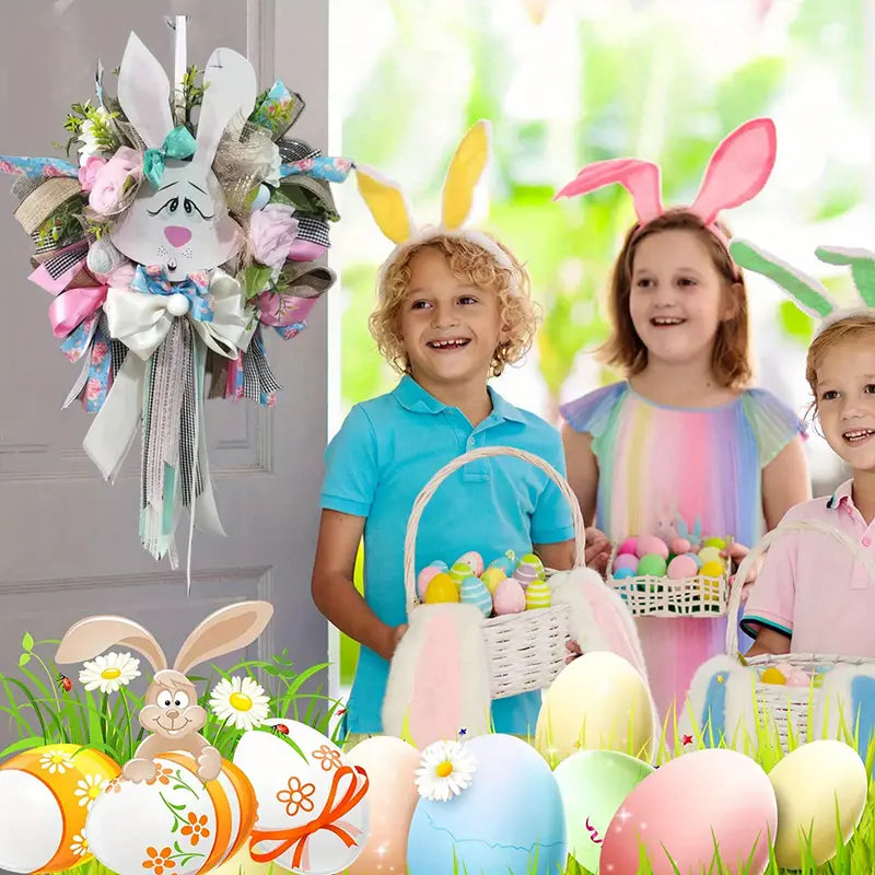 Easter Rabbit Wreath with Bunny Decorations – Spring Decor Easter Door Wreath Babs