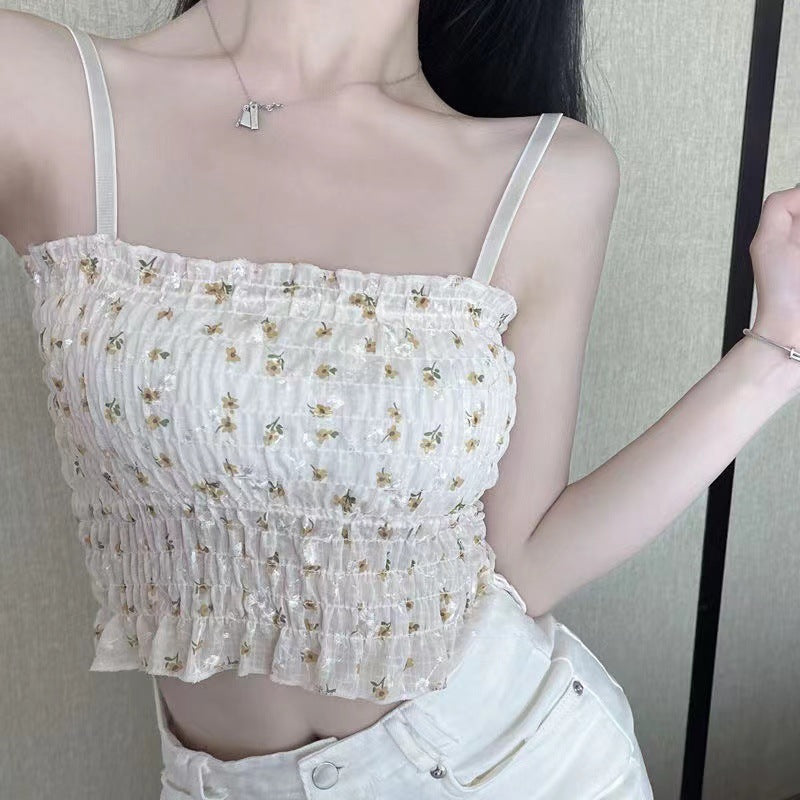 French Floral Camisole Top with Built-In Pads | Summer Cami Floral Camisole Top Babs Yellow All yards