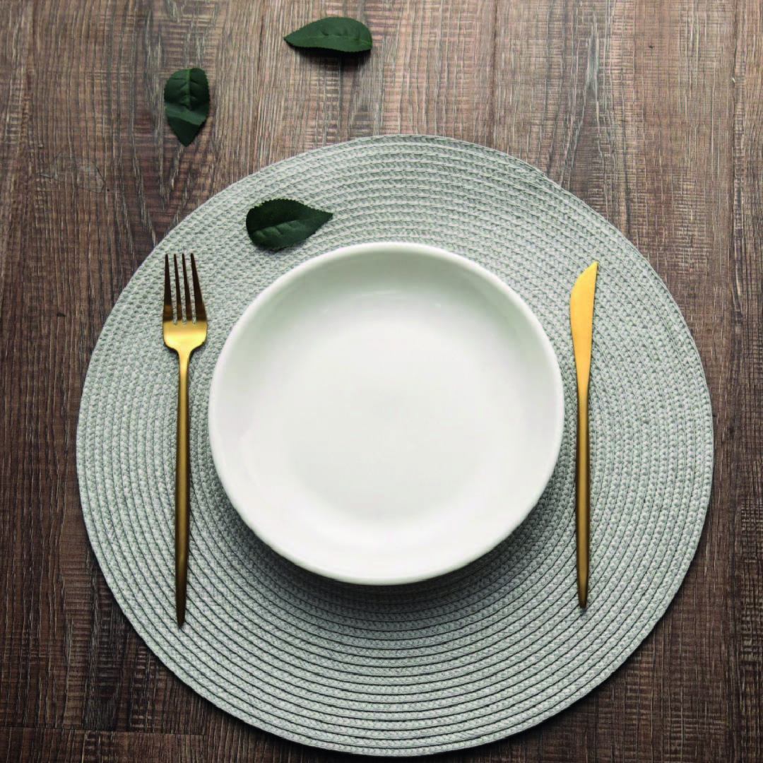 Round Basket Weave Placemat Set of 4 – 15" Polypropylene Woven Placemats Babs Gray