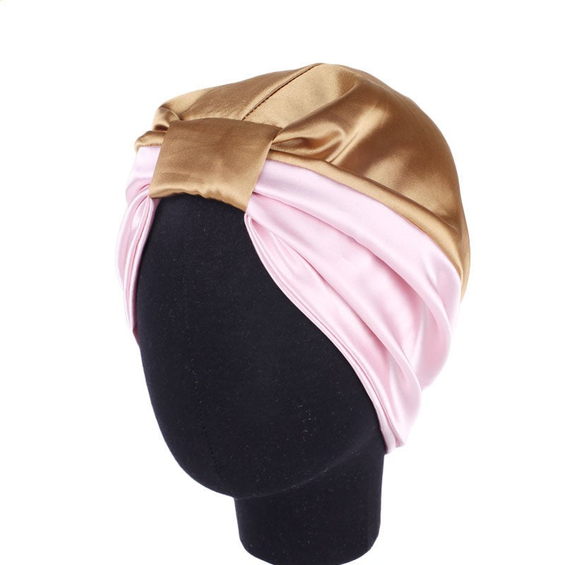 Double Layer Satin Sleep Cap – Silk-Like Hair Scarf Satin Sleep Cap Babs Black + Silver