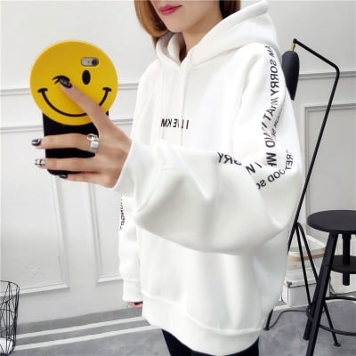 Velvet Padded Hooded Plus Size Jacket – Loose Fit Long Sleeve Plus Size Jacket Babs White L