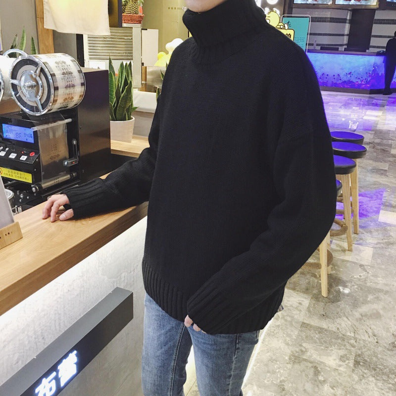 Men's Loose Fit Turtleneck Sweater – Fall Winter Knit Men's Knit Sweater Babs Black XXL