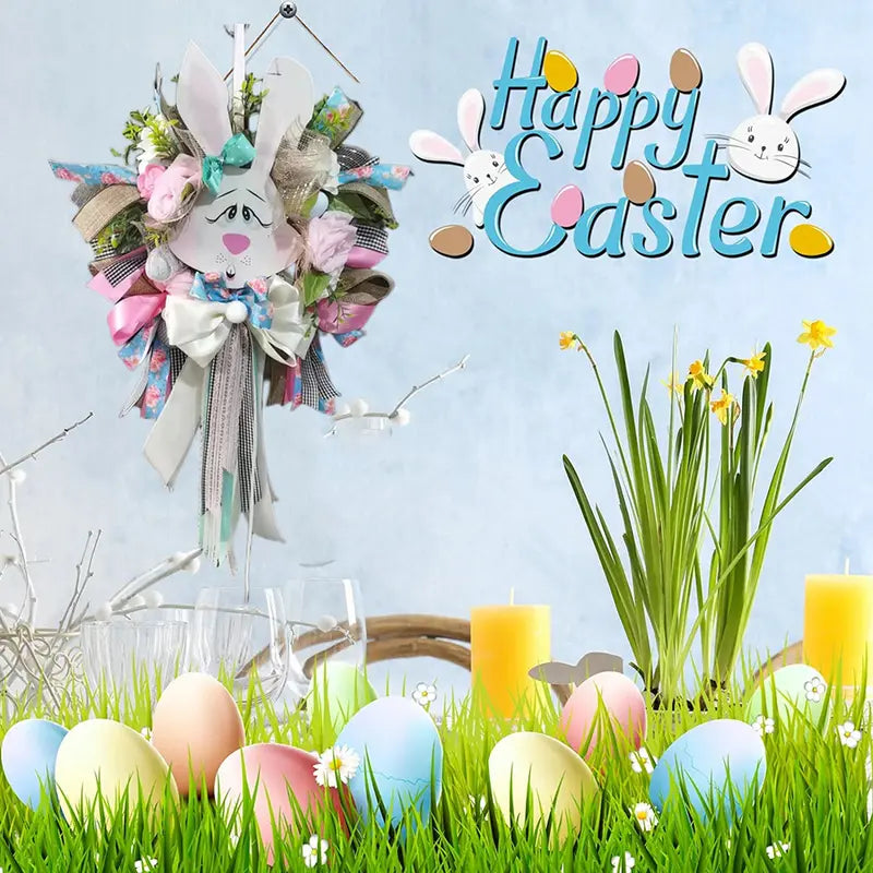 Easter Rabbit Wreath with Bunny Decorations – Spring Decor Easter Door Wreath Babs