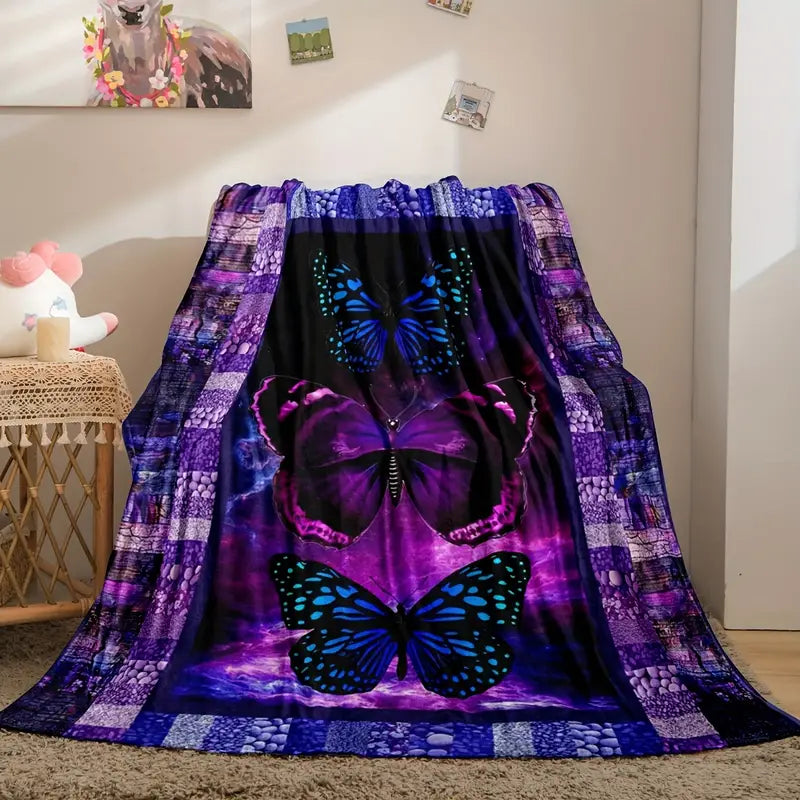Purple Butterfly Flannel Blanket – Soft Digital Print Throw Flannel Throw Blanket Babs