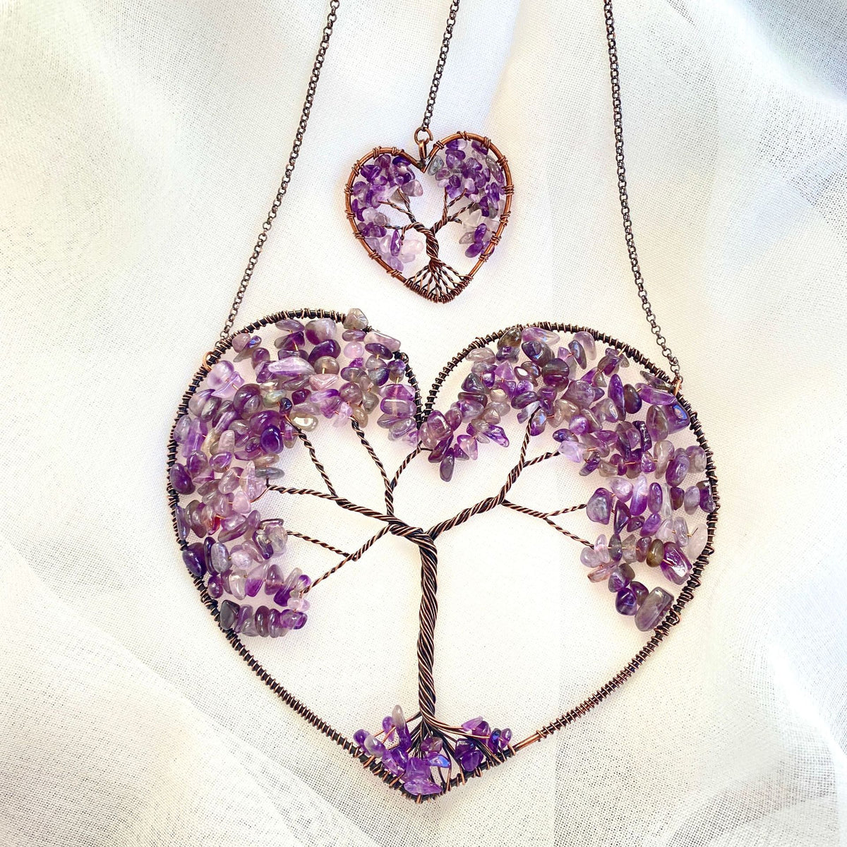 Natural Crystal Heart Tree of Life Dreamcatcher Pendant Crystal Wall Hanging Babs Amethyst style