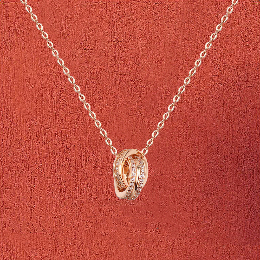 Chomel S925 Silver Double Ring Necklace | Rose & White Gold Silver Pendant Necklace Babs
